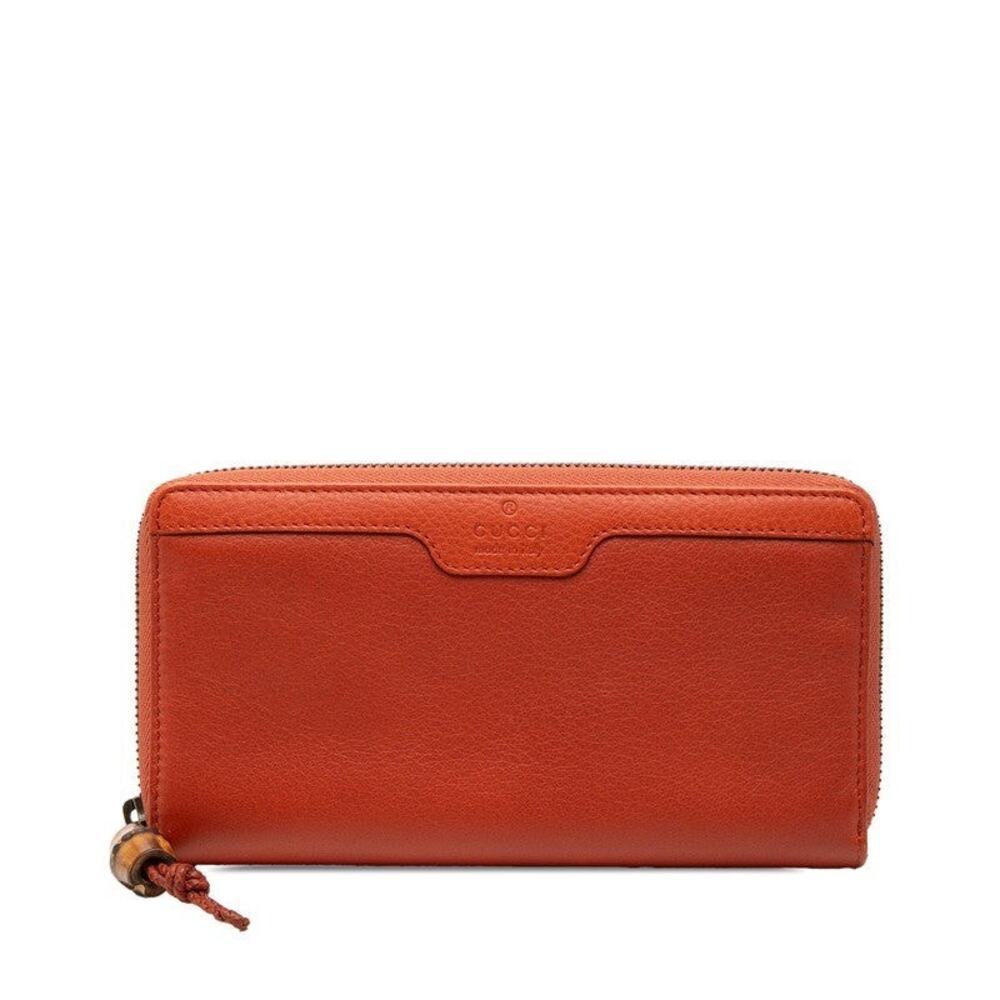 Gucci Bamboo Round Zip Leather Long Wallet Orange